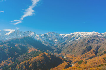 Beautiful Northern Alps and the sunlight during autumn in Hakuba, Nagano Prefecture, Japan.