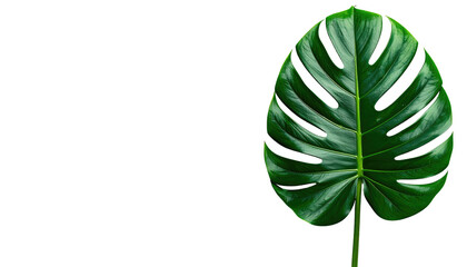 A vibrant, detailed photograph features a large, glossy, split-leaf philodendron against a stark black backdrop