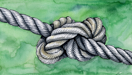 Strong Rope Knot Tightly Securing Intertwined Cables.
