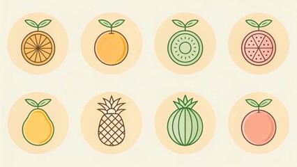 Set of Tropical Fruit Icons and Illustrations