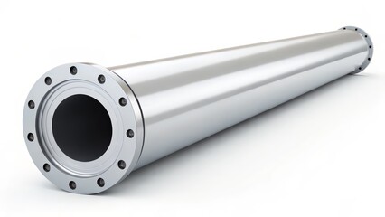 Shiny Metal Pipe Section with Flange Isolated