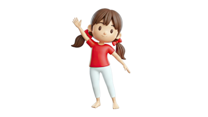 3D cartoon girl waving hello