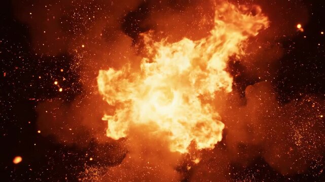 Cinematic Fire Explosion with Energy Shockwave and Burning Particle Burst on Dark Background