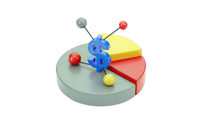 3D Pie Chart with Dollar Sign and Spheres