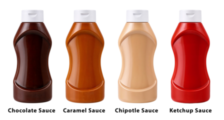 Assorted cooking sauce squeeze bottle mockup set with ketchup mustard mayonnaise and brown sauce variations isolated for food packaging branding presentation