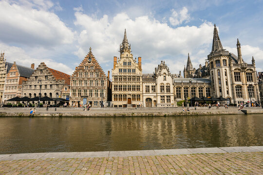 Beautiful Historic Architecture Along the River in Ghent, Belgium