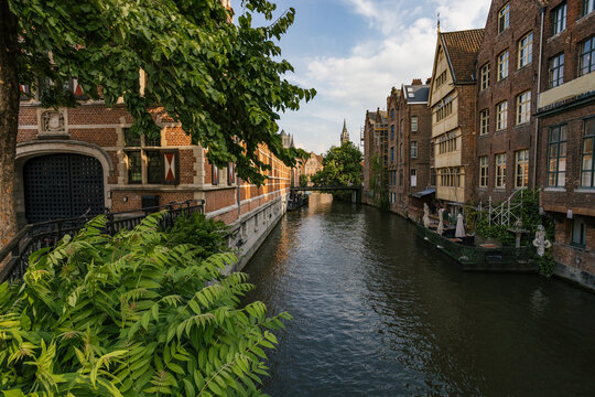 Charming Canal Lined With Historic Buildings in a Scenic Town