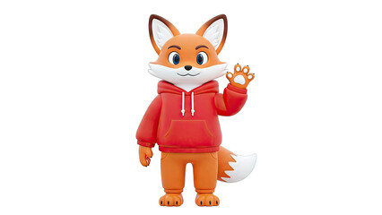 Cartoon Fox Character Waving Hello in a Red Hoodie