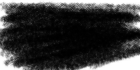 Black paint brush stroke texture with rough edges on white background