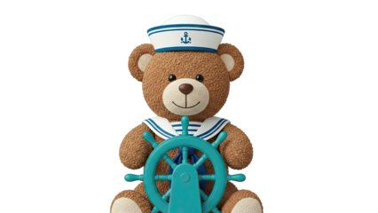 Teddy Bear in Sailor Outfit Holding Ship's Wheel