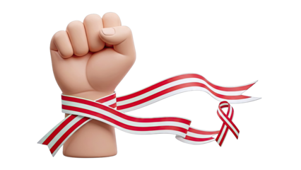 Fist Raised with Red and White Ribbon and Awareness Ribbon