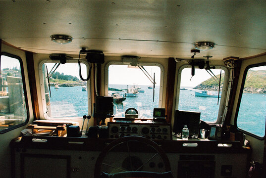 Interior bridge of a ferry boat in Maine