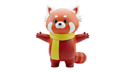 Cute Red Panda Character with Yellow Scarf
