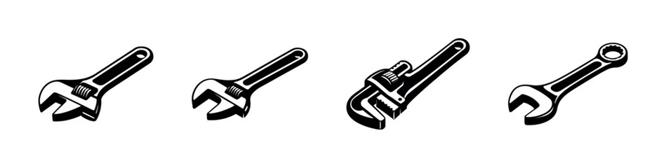 Fototapeta premium Wrench vector icons set for tools and repair illustrations in solid style