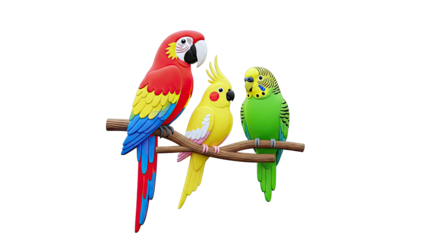 Three Colorful Parrots on a Branch