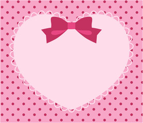 リボンがついたかわいいハートのレースフレームのベクターイラスト。ドット、ラブリー	