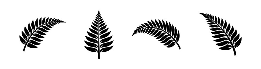 Obraz premium Tropical leaves vector icons set: palm, fan, banana leaves designs