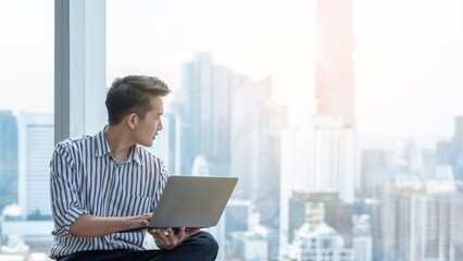 Young entrepreneurs, Gen Z, Young Businessman, brainstorming, Use laptop, office, co-working spaces, young entrepreneurial ideas.