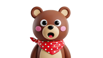 Cute 3D Cartoon Bear with Red Polka Dot Bandana