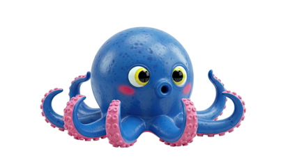Cute Blue Cartoon Octopus with Pink Tentacles and Big Eyes