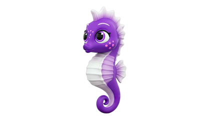 Cute Purple Cartoon Seahorse 3D Render