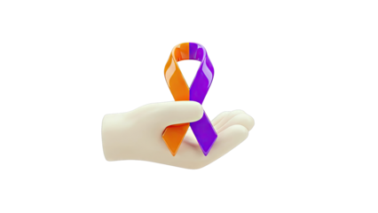 Hand holding orange and purple awareness ribbon