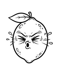Funny Cartoon Lemon Character with Sour Face.