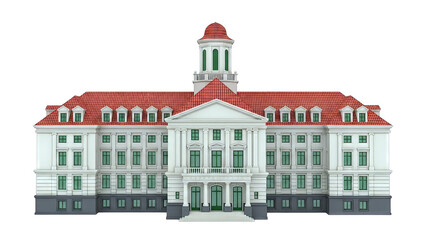 Fototapeta premium Neoclassical Building with Red Roof and Tower
