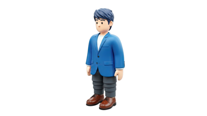 3D Cartoon Man in Blue Blazer and Brown Shoes
