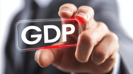 Business concept image man touching button GDP