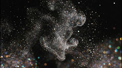 Abstract swirling glitter particles mixing in dark liquid creating dynamic motion background - Powered by Adobe