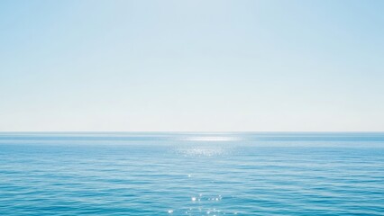 Tranquil Cerulean Ocean Horizon under Clear Blue Sky - Minimalist Summer Seascape Background