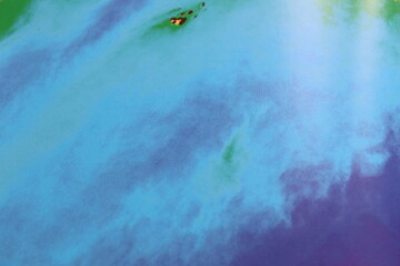 Illustration of an abstract background in blue and green, Aerial view and map. Illustration of clouds and ground. Pattern and art. Clouds movement in illustration.