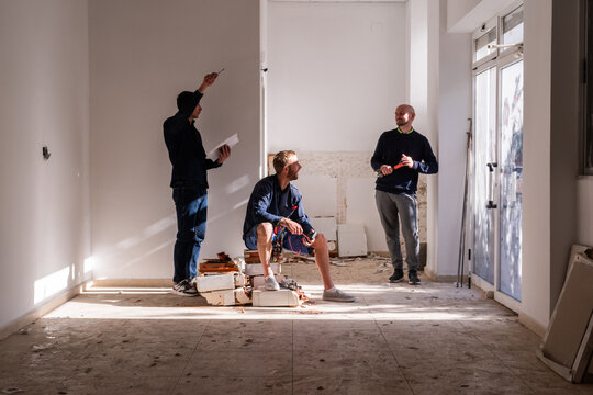 Group of builders at construction site