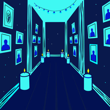 Candlelit Hallway with Wedding Photos