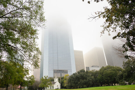 Houston Skyline Covered in Fog on a Winter Morning
