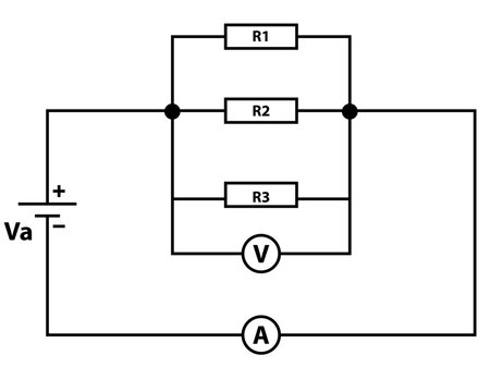 Electrical Circuit Diagram With Resistors R1, R2, R3, Voltmeter And Ammeter
