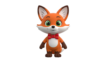 Cute Cartoon Fox Character with Red Bowtie