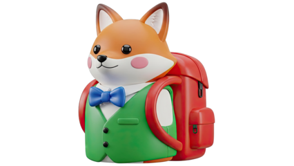 Cute Fox Character with Backpack and Formal Wear