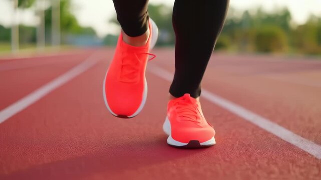 energized strides athletic runner in vibrant sneakers sprints across the track fostering motivation for a vigorous outdoor workout session
