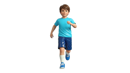 3D Animated Boy Running in Blue T-Shirt and Shorts