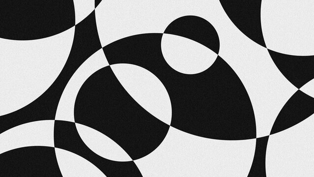 Black and white geometric abstract art background, featuring a pattern of overlapping and intersecting circles
