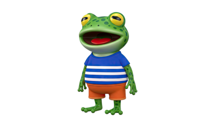 Cartoon Frog Character Wearing Striped Shirt and Orange Shorts