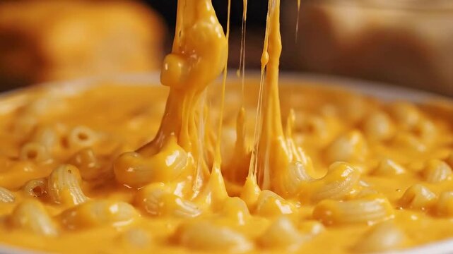 Creamy Macaroni and Cheese Close Up with Two Forks Plunging into Cheesy Noodles in Warm Yellow Color Temperature Studio Lighting