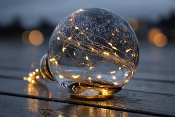 Decorative Glass Orb with Twinkling Lights and Sparkling Background