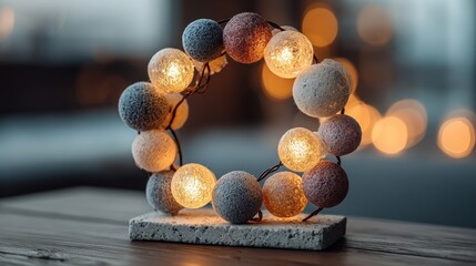 Elegant decorative lights on a wooden table creating a warm ambiance