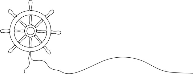 Illustration of a ship's wheel with classic line decorations isolated on a white background.