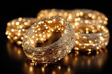 Twinkling Gold Fairy Lights on Dark Background for Festive Decor