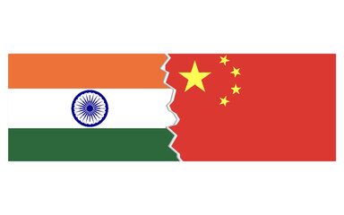 India China breakup concept stock image, india China conflict concept with flag image