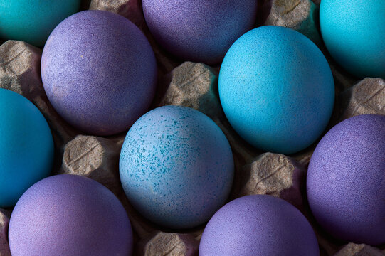 Colorful spring-decorated eggs